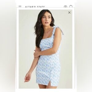 Altar’d State Blue and White Floral Mini Dress Size Medium